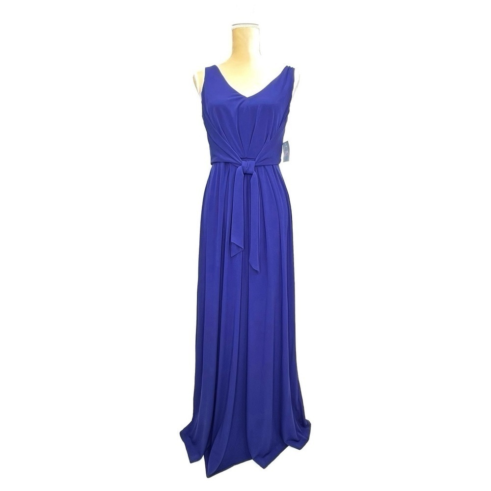 Suzi Chin Maxi Dress Size 6 Bluebird Blue Tie Front Jersey Gown Formal New NWT